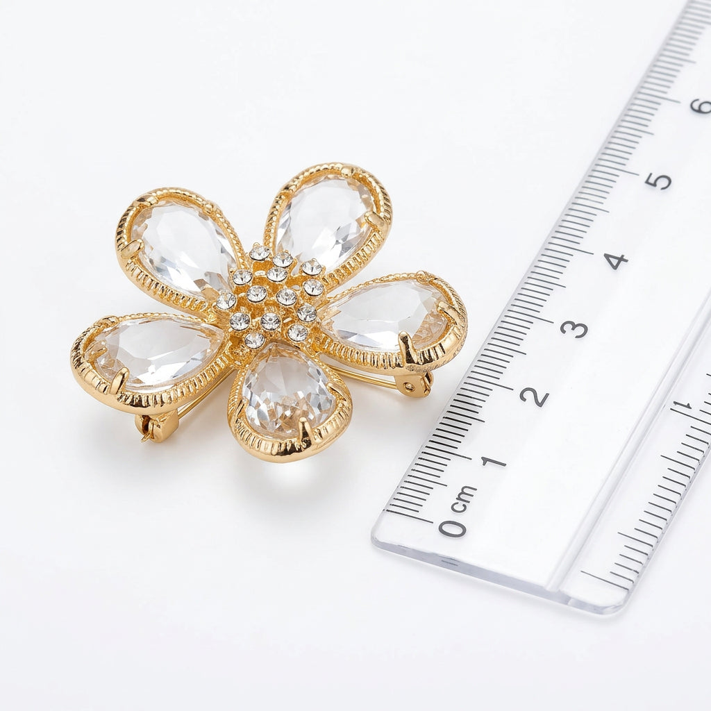 Gold flower crystal stud earrings