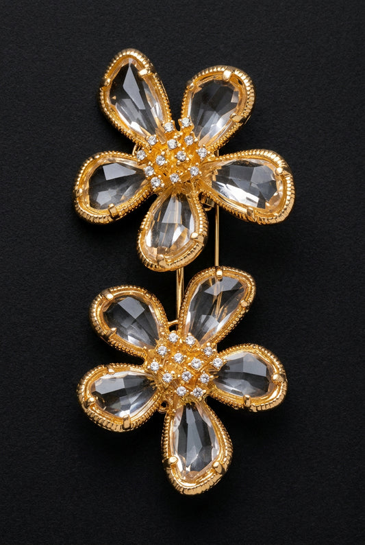Gold flower crystal stud earrings