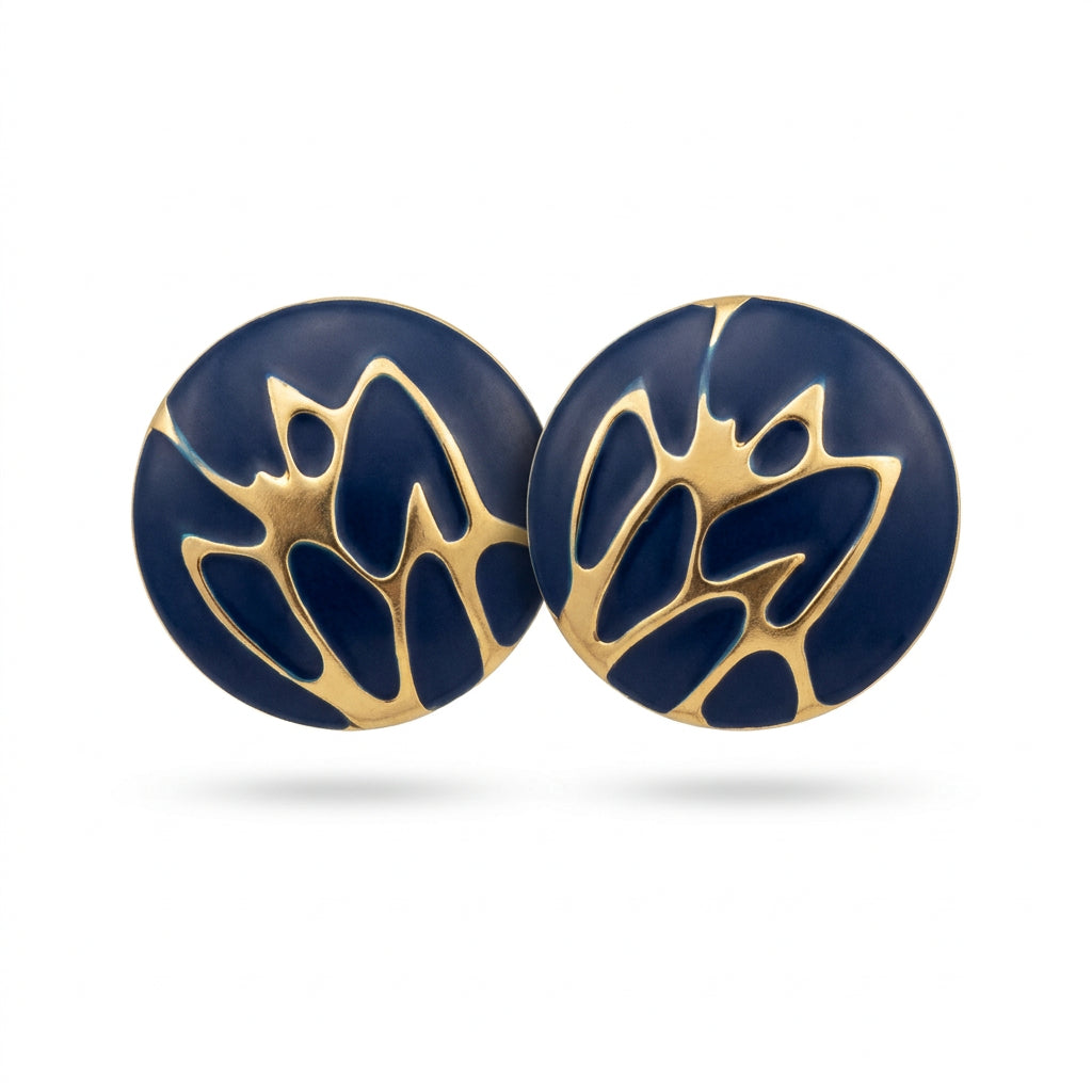 Blue and gold stud earrings