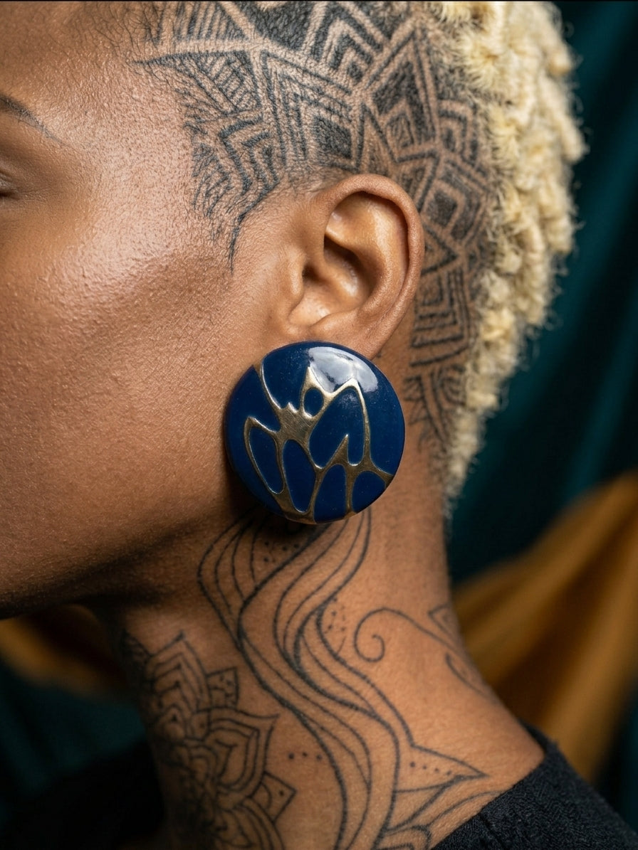 Blue and gold stud earrings